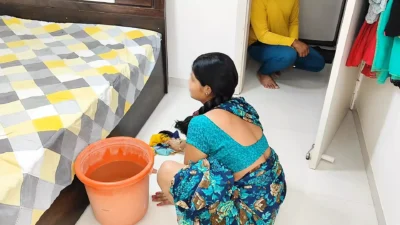 Komal bhabhi was mopping, brother-in-law was secretly watching, came and started fucking